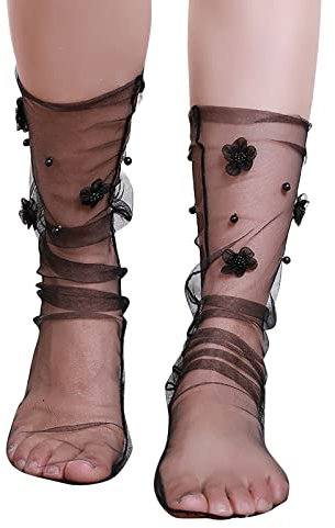 Genérico Calcetines Socks Calcetines Negros Hombre Deporte Calcetines tobilleros de encaje Calcetines de vestir para mujer Pantys Verano Mujer Sin Puntera Medias Sexy Mujer (Black, One Size)