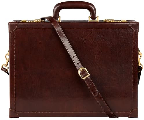 Time Resistance Leder-Aktenkoffer – Aktentasche aus italienischem Vollnarbenleder – Laptoptasche bis zu 15 – Hartschalenkoffer mit Schloss