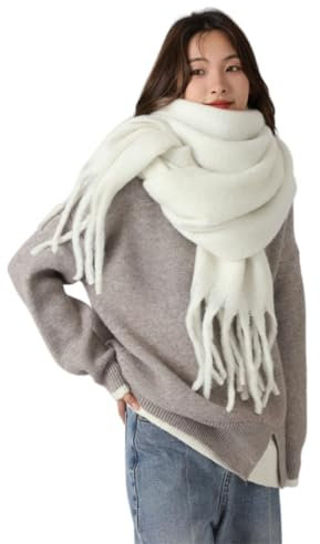 QDLTGBD Schal Frauen Winter Groß Verdickte Karierte Schal Farbe Plaid Extra Großer Dicker Schal Weicher Großer Winter Warm -weiß