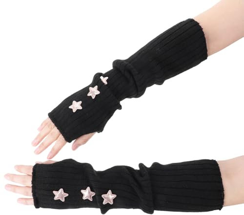 JJUNW Fingerlose Gestrickt Handschuhe, Winter Gestrickte Handschuhe für Damen Armstulpen Pulswärmer Damen Lange Fingerlose Handschuhe Warm Strick Handschuhe Unisex(Schwarz)