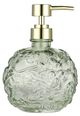 Indecor Home Seifenspender aus Glas mit Blumenprägung, Salbeigrün, nachfüllbarer Seifenspender für Badezimmer, Küche und Arbeitsplatte, stilvolles Wohnaccessoire, Salbeigrün