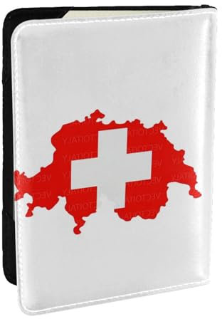 GaxfjRu Reisepasshülle aus Leder mit Schweizer Flagge, wasserdicht, Reisebrieftasche, Reisepasshülle für Damen und Herren, Schwarz , Einheitsgröße