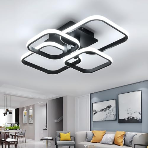DELIPOP LED Deckenlampe, 60W 6750LM Modern LED Deckenleuchte Kaltweiß 6500K, Quadratisch Design Schwarz Acryl Deckenbeleuchtung für Wohnzimmer Schlafzimmer Esszimmer Arbeitszimmer