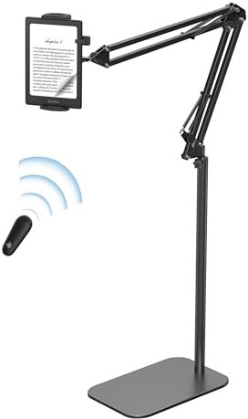 VOLTIFYMAX Supporto da pavimento per Kindle con telecomando per leggere a letto, supporto per tablet con clicker, accessori per Kindle, tablet, iPhone, 4,7-13, colore: nero