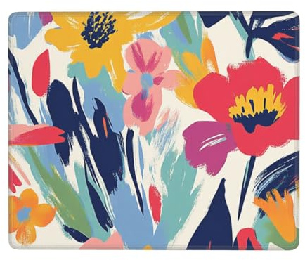 Tapis de souris abstrait floral feuilles Boho Art Sous-main de bureau aquarelle Gaming Sous-main de bureau pour femme girly Tapis de clavier d'ordinateur pour travail/bureau/maison 22 x 18 cm