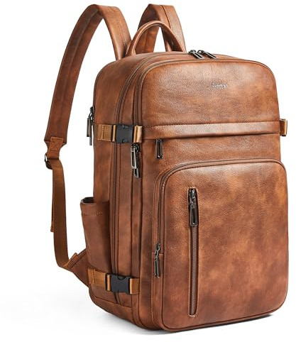 tiamyi Reiserucksack für Damen, für 17 Zoll Laptops – Stilvoller Handgepäck Rucksack aus veganem Leder, 180° aufklappbar mit Kofferband, ideal für Reisen & Alltag