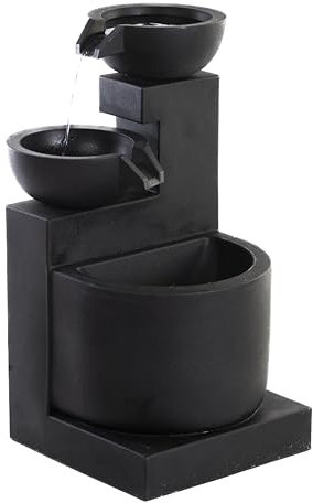 Serenity Three Bowl Cascading Water Feature with LED Lights – Outdoor Garden Fountain, Weatherproof Stone Effect, 75cm Tall with Pump and 10M Cable