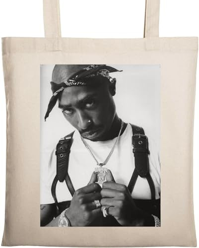 Black and White Rapper Art Rap Hip Hop Bandana Gangsta Natürliche ökologische Baumwolle Tragetasche Beige