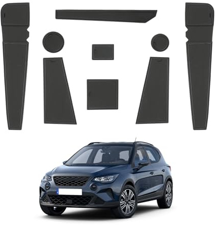 CDEFG Kompatibel mit Seat Arona/Ibiza V 6F KJ FR 2017-2024 2025 Mittelkonsole Gummimatten Non-Slip Antirutschmatten, rutschfest Becherhalter Auto Matte Ibiza KJ1 Zubehör (Schwarz)