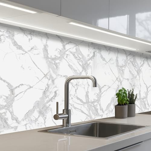 KitchenYeah© Credence Cuisine Sur Mesure Plaque Adhesive Murale Panneau | 80x250 cm - Decoratif Interieur Peel And Stick Mural Protection Mur Marbre - Pur - Gris - Veines