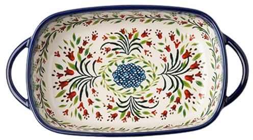 Teglia da forno 730 ml Pirofila in ceramica resistente al calore con doppi manici Stampa floreale Rettangolo Lasagne Casseruola lavabile antiscivolo per forno