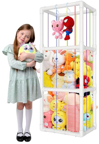 Kuscheltier Aufbewahrungsnetz, Großes Stofftier Lagerung mit Elastischen Bändern und Haken, Vertikaler Plüschtier Zoo für Kinderzimmer, Wohnzimmer und Spielzimmer, Platzsparend und Atmungsaktiv