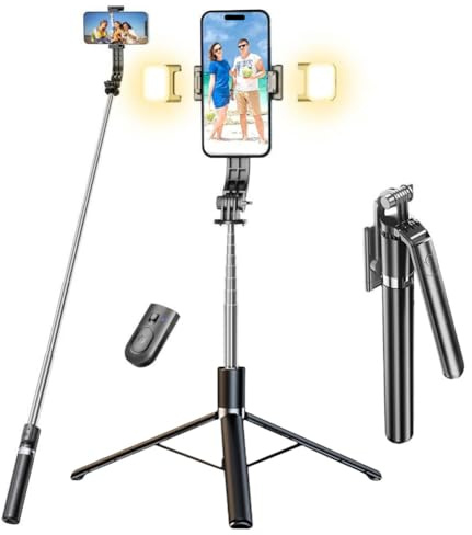 Selfie Stick Stativ mit 2 Fülllicht, Stabil Handy Stative mit Abnehmbarer Fernbedienung, 180cm Stativ für Smartphone Kompatibel mit iPhone Samsung & Android Smartphones
