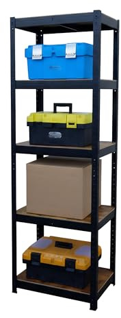 Relaxdays Schwerlastregal, HBT 180x60x30 cm, 500 kg, 5 Ebenen, Industrial, Lagerregal Keller, zum Stecken, schwarz/braun | 5 Ebenen, Industrial, Lagerregal Keller, zum Stecken
