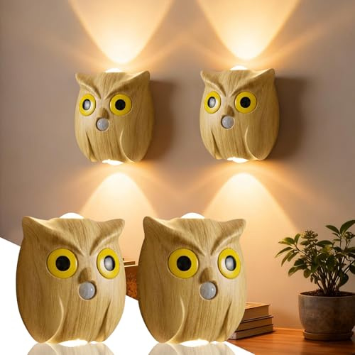Nachtlicht mit Bewegungsmelder, Magnetische LED Nachtlicht Dimmbares Helligkeit, Eule LED Wandleuchte, USB-C Aufladbar Kabellose Wandlampe, Treppenlicht für Treppe, Flure, Kinderzimmer, Schlafzimmer
