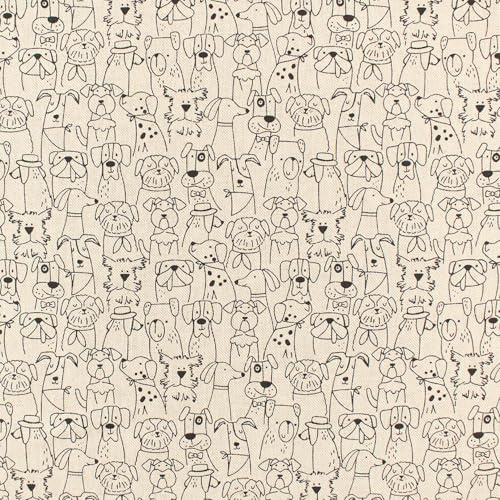 Dekostoff Hunde im Comicstil | Meterware ab 100cm x 140cm (natur) | Leinenoptik