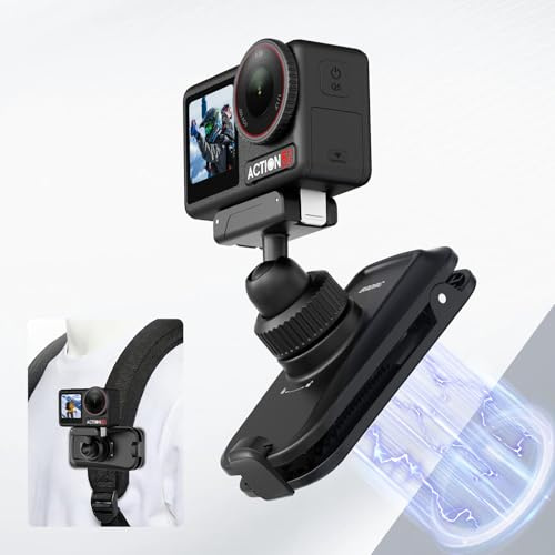 BRDRC Magnetisk snabbfrigörande ryggsäcksklämma fäste, 360° roterande axelväska remklämma montering för DJI Osmo Action 5 Pro/4/3/360, bärbar väskhållare actionkameratillbehör