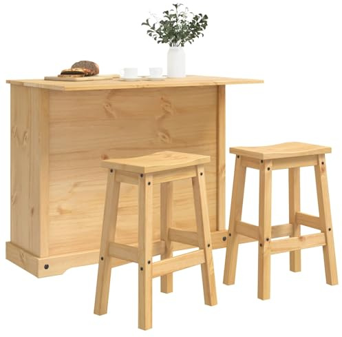 vidaXL Kücheninsel Set Corona 3 pcs Honigwachs Massives Kiefernholz, Rustikal, Kücheninsel aus Kiefernholz, viel Stauraum, klappbare Arbeitsfläche, praktisches Design, Ergänzung