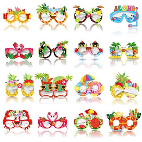 SxiGxiv Hawaii Deko Party, 16 Stück Sommerparty Deko Brillen mit tropischen Motiven, Perfekte Hawaii Party Deko für Strandpartys und Feste（15,5x13 cm）