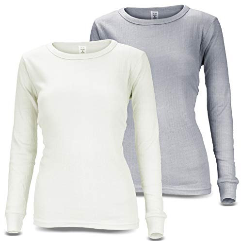 Black Snake Damen Thermo Unterhemden Set | 2 Langarm Unterhemden | Funktionsunterhemden | Thermounterhemden 2er Pack - Creme/Grau - M