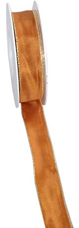 Taftband mit Draht- und Goldkante - Lurexkante - Kupfer - schmal - Geschenkband - Dekoband - Schleifenband - ca. 25 mm Breite - 25 m Länge - 3331-25-25-543