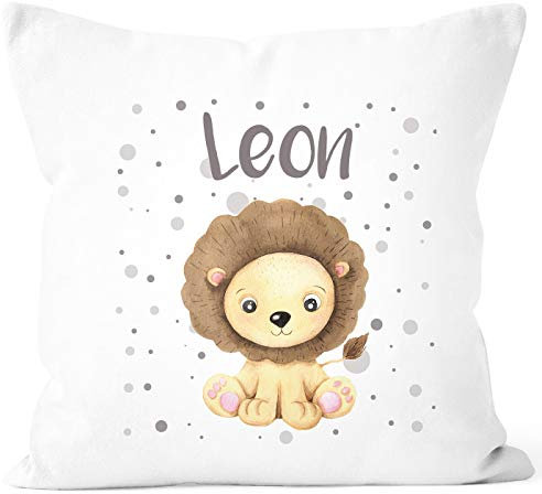 SpecialMe® Kissen-Bezug mit Namen für Kinder Löwen Motiv Namenskissen Baumwolle 40x40 weiß Unisize