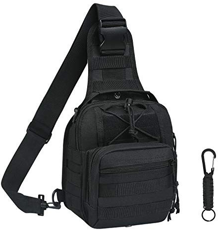 flintronic Taktische Sling Rucksack,Brusttasche mit Verstellbarem, Militär Schultertasche,Umhängetasche,Rucksack Schultertasche mit Karabiner für Outdoor Sport Camping Wandern - Schwarz