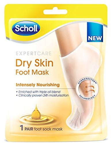 Scholl ExpertCare Dry Skin Foot Mask - Intensely Nourishing, Triple Oil Foot Mask with Urea and 3 Oils (Avocado, Argan, Jojoba) for up to 24-Hour Moisture, 1 Size, 1 Pair