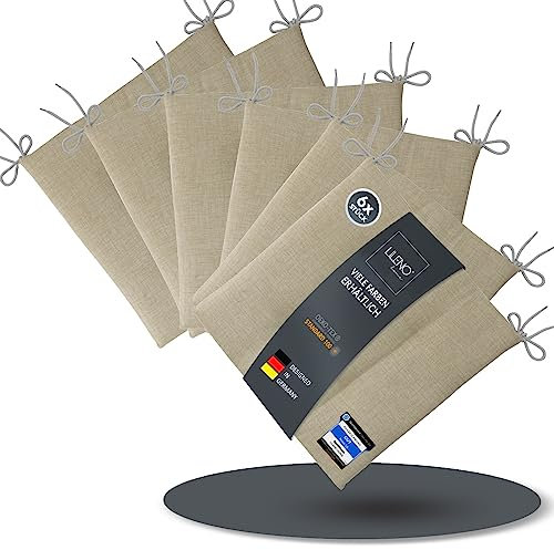 LILENO HOME 6er Set Stuhlkissen Beige (40x40x4,5 cm) - Sitzkissen für Gartenstuhl, Küche oder Esszimmerstuhl - Bequeme UV-beständige Indoor u. Outdoor Stuhlauflage als Stuhl Kissen