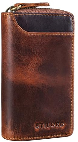 STILORD 'Devin' Astuccio Portachiavi Piccolo Pelle Vintage Key Wallet Borsellino Piccolo Porta Carte Anti RFID Organizzatore per Chiavi in Cuoio Genuino, Colore:kara - cognac