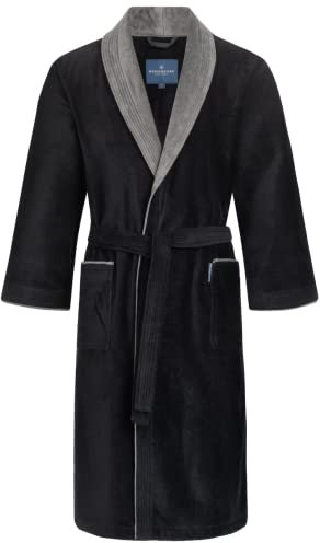 Morgenstern Peignoir Homme 100% Coton Éponge Velours Col Châle Lux Long XL Noir/Gris