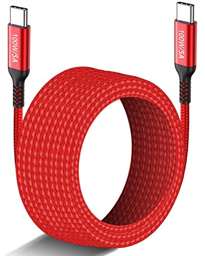 3m Long USB C to USB C Cable 100W 10ft, Type-C 20V/5A Fast PD Charger Braided Cord for MacBook Pro, iPad Pro/iMac Air, Samsung Galaxy S22 S21 Note, Tab S7, Xiaomi, Huawei, Sony PS5, iPad Mini 6,Red