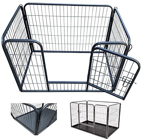 Dog Crate Small Folding Dog Cage with 1 Doors Metal Dog Kennel with Plastic Tray Indoor and Outdoor Dog Puppy Cage Pet Cage Wire Mesh for Puppy Cats Rabbits Dogs, 93 X 61 X 63cm, Black