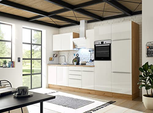 respekta Küche Küchenzeile Küchenblock Marleen Premium 340 cm Weiß Artisan Eiche