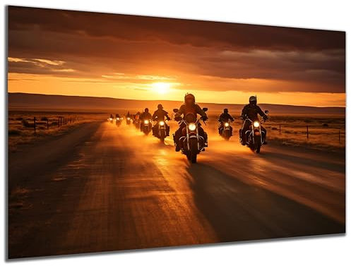 DARO Design - Wand-Bild auf 6mm HDF 40x30cm Motorrad-Fahrer im Sonnenuntergang - Wand-Deko Bilder Geschenk