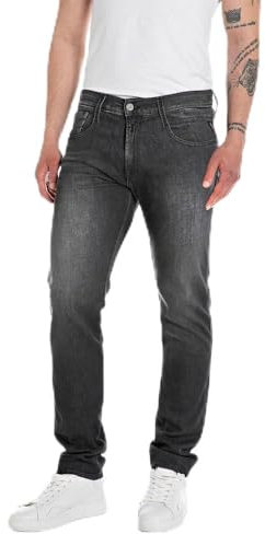 REPLAY Adult M914 Anbass Power Stretch Jeans, Dark Grey 097, 36W / 32L