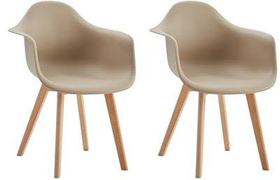 GrandCA HOME 2er-Set Esszimmerstühle, nordische Küchenstühle mit Beinen aus Buchenholz, Moderne Sessel für Wohnzimmer, Büro, Schlafzimmer, Esszimmer, Beige