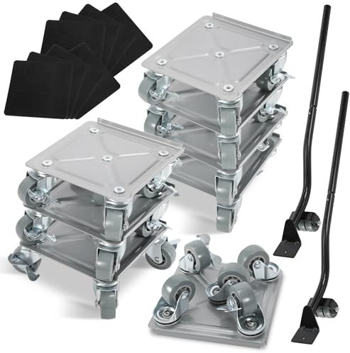 Ansobea Möbel transportrollen Set 8 Stück mit 2 Lastenhebe,Möbelroller 5 Räder Drehbar mit Bremse,Möbelroller Transportroller Max 600KG,Möbel Transporthilfe Schwerlast für möbel verschieben