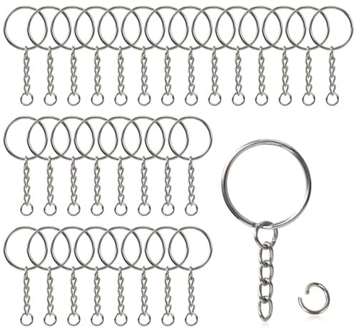 Hanyousheng 60 Pcs Anneaux Porte Clé, Kit Porte Clé, (30 Pièces Porte Clef+30 Pièces Anneaux de Saut Ouverts), Anneau Porte Clé Avec Chainette pour Porte Clés et Loisirs Créatifs, Bricolage Bijou