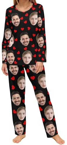AIFLM Ensemble de Pyjama Set Personnalisé pour Femmes avec Visage Photo Ensemble de Pyjama de Couple Personnalisé Ensemble de Pyjama de Visage de Photo Personnalisé