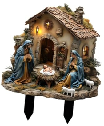 Fenteer Statue zur Geburt Jesu, Hofschild, Geschenke, Skulptur, Kunsthandwerk, Acrylfigur, Gartenstecker für Mikrolandschaften im Freien