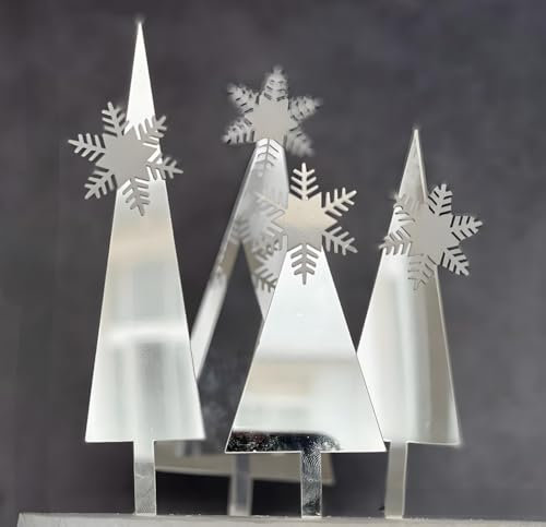 AILEXI Acrylic Glitter Cake Decorating Toppers - 4 Silver Trees & 4 White Snowflake A505