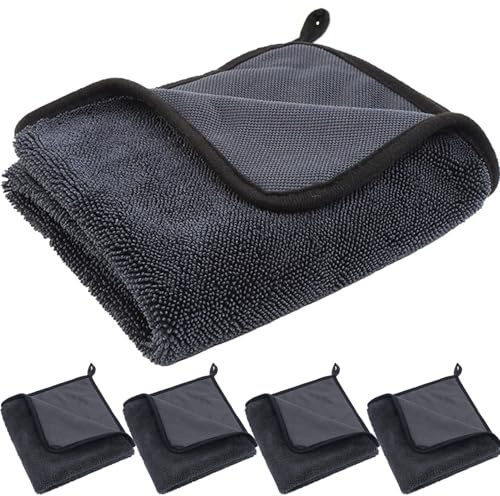 Orrdiffi 4 Stück Saugstarke Mikrofasertücher Auto Trockentuch Fusselfrei Lackschonend Ultraweich Poliertuch für Autopflege Fenster Reinigung Motorrad Haushalt 40x40 cm(Einseitig,600 GSM)
