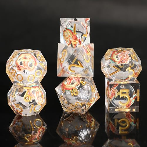 Dadi Set D&D Detalle 7 Piezas Arena Movediza Dados de Juego Resina DnD Dice Bordes Afilados Lanza Dados para Dungeons and Dragons Pathfinder RPG Magic the Gathering con caja de regalo