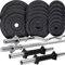 ScSPORTS® Hantelset - 27.5-100kg, inkl. 2 Kurzhanteln, Langhantelstange, SZ Stange, Ø31mm, Hantelscheiben, Gusseisen - Gewichtsset, Langhantel (27.5 KG (2x5 + 4x2.5 + 6x1.25) sw)