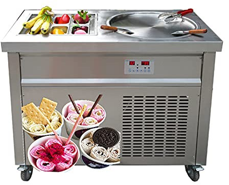 Kolice - Sartén redonda individual de 50 cm + 6 cubos de preenfriamiento, descongelación automática, máquina de helado de rollo instantáneo,máquina de helado para freír con protector contra estornudos