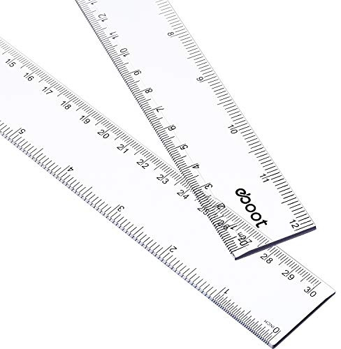 EBOOT 2 Pcs Clear Plastic Ruler Straight Ruler for School, 12 Inch