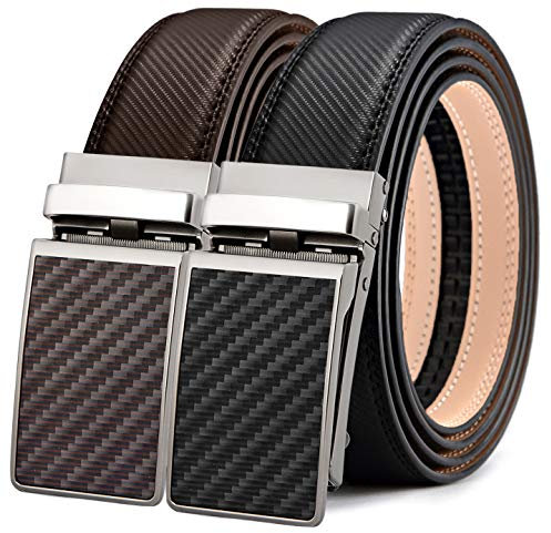 BULLIANT Gürtel Ratsche 2er, Gürtel Herren Automatikschließe Ledergürtel für Herren Verstellbar 35mm Breit mit Geschenkbox(Schwarz/Dunkelbraun-110cm/30-36 taille verstellbar)