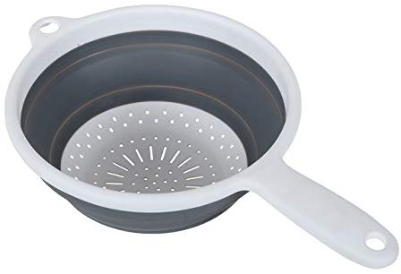 Addis 518404 Pop & Store 24cm Large Collapsible Food Colander with Handle, 9.5 inch, White and Grey, Plastic
