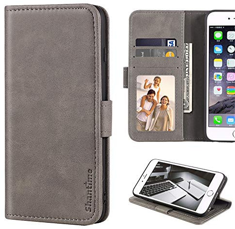 PU Leder Handyhülle mit Wildleder-Optik Kompatibel mit SchwarzBerry Motion, Klapphülle mit Magnetverschluss und Kartenfächern (Grau)